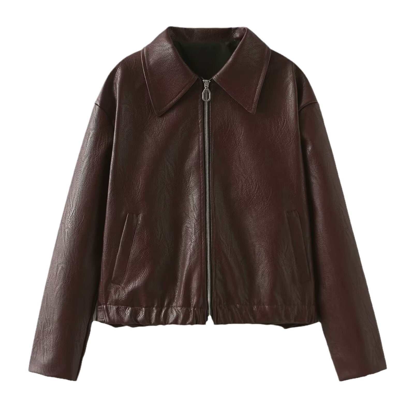Solid Color Leather Coat